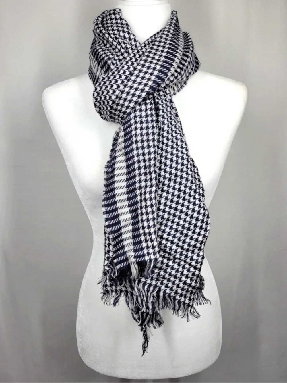 Peruvian Connection Blue White Plaid Gingham Alpaca Silk Scarf